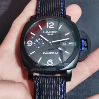 Replica Panerai Luminor GMT Watch Black Face Black Case 44MM